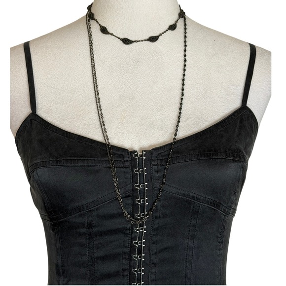 Y2K Gothic Silk Express Navy Corset Bustier Top 4 Lace Up Back Hook and Eye - Picture 3 of 11